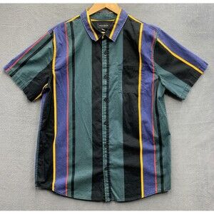 PacSun Button Up Casual Shirt Men's Striped Short Sleeve Green Black Size XL